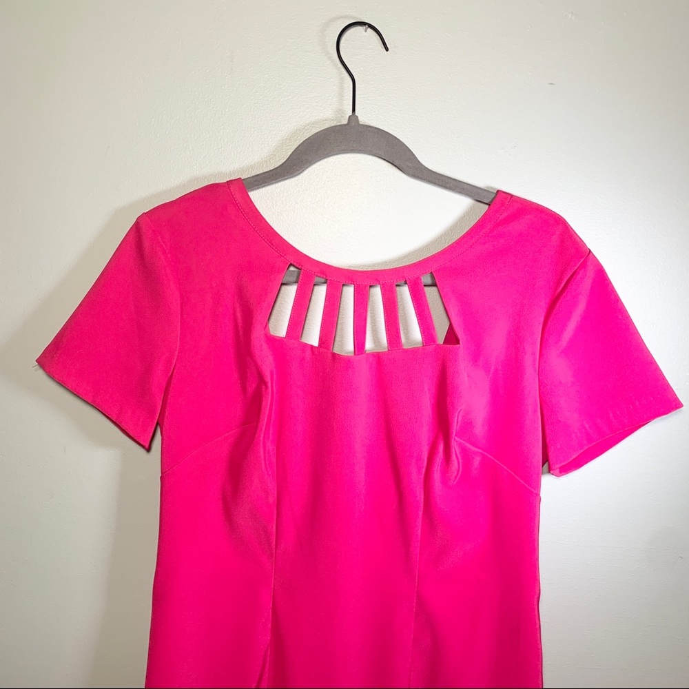 hot pink short sleeve shift dress / rectangle keyhole‎ cutouts / size 8 / by AGB